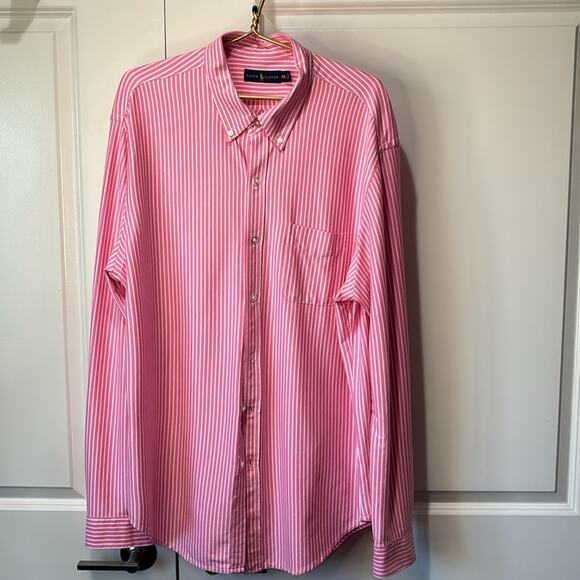 Ralph Lauren Long Sleeve Button Down Pink and White Stripes Shirt Men’s Size XXL - Picture 6 of 8
